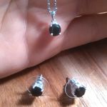 Thai Black Spinel Sterling Silver Stud Earrings, Pendant Stainless Steel Chain Photo 7