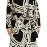 Farm Rio NWOT  Wool Blend Wild Hearts Tie-Belt Fleece Coat Size S Black White Photo 0