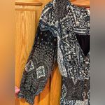 Free People  Mexicali Rose Black Blue Print Smocked Waist Slit Maxi Dress Size XS Photo 9