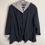 Gallery Women's Hooded Two Tone Raincoat Sz Small Removable Lining Black Beige Photo 0