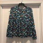 ZARA New Lightweight Floral Green Long Sleeve Peplum Top Sz Medium Button Back Photo 0