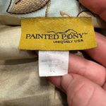 Vintage Painted Pony Linen Tapestry Floral Open Front Jacket Blazer A5 Blue Size M Photo 3