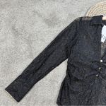 ZARA NWT Women’s Ruched Front Lace Blouse Top V-Neck Sheer Shimmer Black Gold M Photo 8