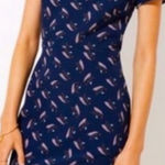 Loft  Dress Navy Feathers V-Neck Short Sleeves 8 Pockets New Photo 0