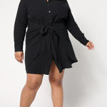 Belle Beach by Kim Gravel Petite Gauze Tie Front Shirt Dress – Size LP – Black Photo 0