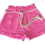 Jealous Tomato Pink Paper Bag Denim Jean Shorts with Rope Belt Photo 0