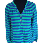 Lilly Pulitzer Green and Blue Striped Blouse 100% silk size XS Photo 0