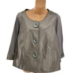 Peter Nygard Nygard leather trim nylon silver gray large button pewter jacket 2X plus knight Photo 0