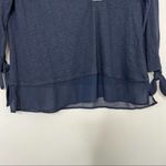 New Navy Blue Layered Long Sleeve Top with Tie Sleeves and Chiffon Hem Detail Size M Photo 5