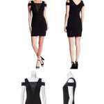 Halston Heritage  Black Mesh Panel Off Shoulder Dress Celebrity Size S Photo 2