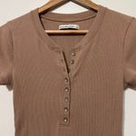 Abercrombie & Fitch  Short-Sleeve Rib Henley Bodysuit Brown Tan Size Small Photo 3