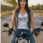 Harley Davidson White Tank Rhinestone Front Blue Trim Women's Small Schaefers PA Photo 0