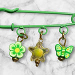 Green Safety Pin with Charms Photo 0