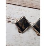 Vintage Clip On Earrings Diamond Shape Black with Dark Gold Pattern 7/8" Photo 1