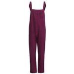 Boutique Dark Red Linen Loose Overall Jumpsuit w/ Pockets Photo 3
