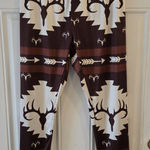 Southwestern Deer Antler Print Leggings XL Brown Cream Stretch Soft Silky NWOT Photo 0