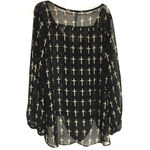 Love Culture  Sheer Crosses Top Black Medium Photo 3