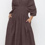 SeamsFriendly Cotton Flax Ankle Length Pleated Flared Dress Brown Size undefined Photo 0
