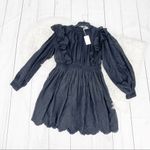 Ulla Johnson Womens Dorithie Embroidered florals Round Neck Dress in Noir Size 8 Photo 2