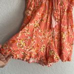 Shore Playsuit Romper Orange Floral Deep V Pockets Short Sleeve Vacation Cruise Photo 2