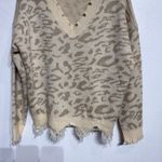 Pink Lily Tan Leopard Print Distressed Sweater Sz M Photo 3