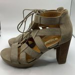 Paul Green  Hana Sandals Taupe Embossed Nubuck Leather Ghillie Platform Heel 7.5 Photo 1