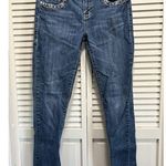 L.A. Idol Low Rise Skinny Jeans Rhinestones Embroidery Size 9 Med Wash Stitching Blue Photo 0