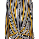 Haute Monde Mustard and Black Houndstooth Print Blouse Size Large Colorful Top Photo 0