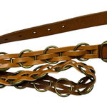 EXPRESS  WOVEN LEATHER Belt BRONZE-Tone RINGS BUCKLE WOMENS HIPPIE BOHO 35” Photo 0