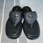 Coach  Womens Sylvie Leather Black Leather Thong Flatform Sandals Shoes NWOB Photo 2