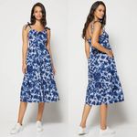 Gap A-Line V-Neck Linen Adjustable Straps MIDI Dress Tie Dye Blue/White 4 NEW Photo 1