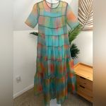 STAUD  Hyacinth‎ Tiered Rainbow Dress maxi crepe organza sheer Multi Aura XS Photo 4