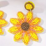 Stylish Trendy Sunflower‎ Design Boho Style Drop Earrings Made Of Tiny Beads Yellow Photo 6