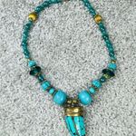 Necklace Beaded Statement Faux Turquoise Shark Took Brass Color Setting Heavy Photo 1