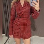 ZARA red houndstooth blazer playsuit romper S Photo 0