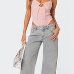 Edikted Bow Pocket Relaxed Jeans in light blue size XS Photo 0