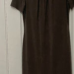 Theory ruched crew neck mini dress olive green size small pima cotton minimalist Photo 0