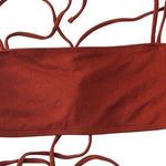 SheIn Bikini Top Bandeau Halter Lace Up Straps Ribbed Brown M Photo 0