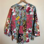 John Mark John‎ Mark 3/4 Sleeve Split V- Neck Floral Patchwork Bohemian Blouse Photo 5