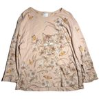 Vtg Y2K Morning Sun Beige Kitten Butterfly Rhinestone Embellished Top Sz 2X Tan Photo 0