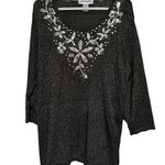Cathy Daniels  Women's Gray Gold Sparkles Sequin Beads Long Sleeve Blouse Size 2X Photo 0