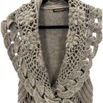 Womens Wool Blend Boho Normcore Crochet Open Knit Vest Cardigan Sweater Medium Brown Photo 1