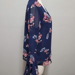 Heart soul Blue Floral Criss Cross Bell Sleeve Chiffon Blouse Size Large Photo 4