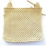 Cream Macrame Crochet Shoulder Bag Lined Boho Handbag Vintage Purse 10.5"x 9.5" Photo 2