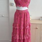 Caroline Constas Skirt Womens Large Floral Lace Tiered Crop Top Matching Co Ord Pink Photo 2