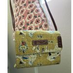Travel by Sharif Map Print Shoulder Crossbody Bag Tan Yellow Leather Trim RARE Photo 0