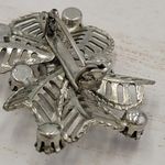 Vintage Silver Coated Flower Brooch Pin With Center Gemstone Six Petals Sparkle Photo 7