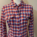 Fiorucci  Italian Red and Blue Plaid Button-Up Gauze stretch Shirt Sz 42 or 8 Photo 1