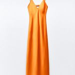 ZARA dress maxi midi hot orange satin effect wedding party cocktail Photo 8