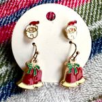 Festive Red and Green Holiday Earrings Set Santa Bell Wreath Pearl Dots Photo 5